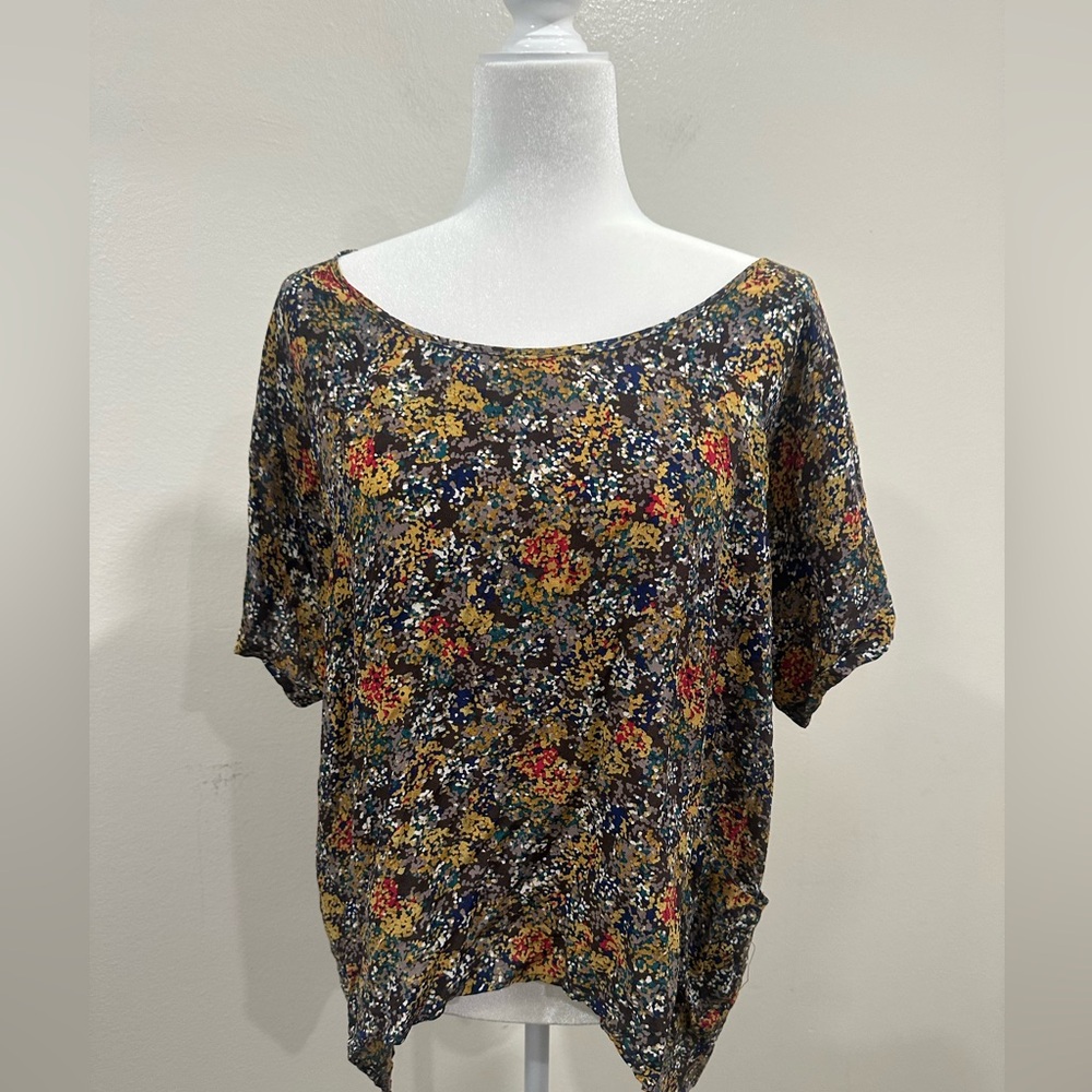 Lilu Size Silk Colorful Print Blouse Size Large